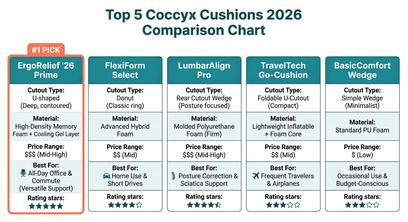 Best coccyx cushions 2026 comparison infographic — top 5 ranked