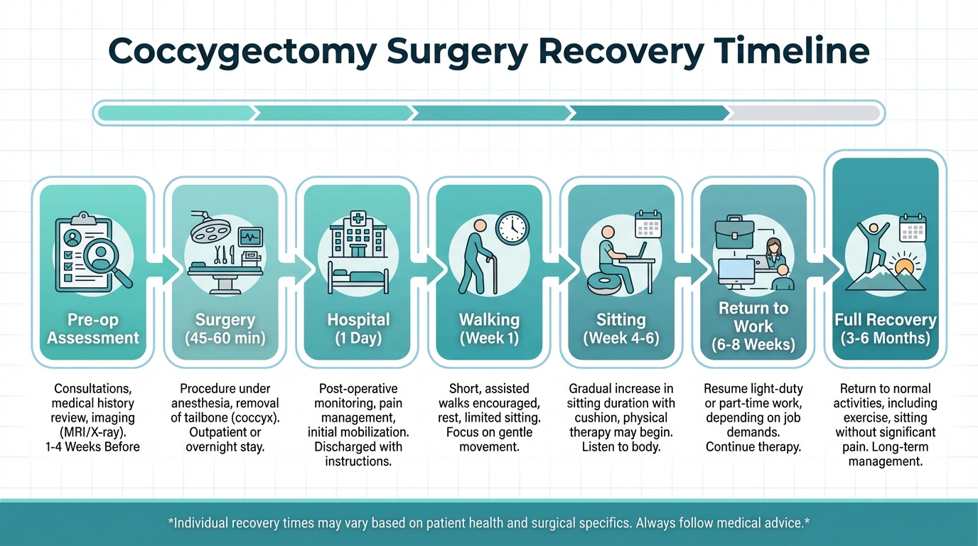 Coccygectomy surgery recovery timeline — week by week milestones