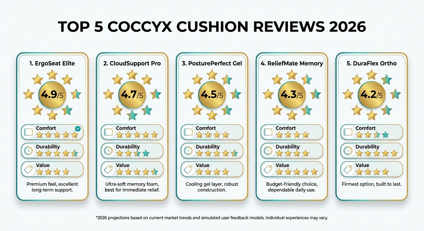 Coccyx cushion reviews 2026 — star rating comparison of top 5 cushions