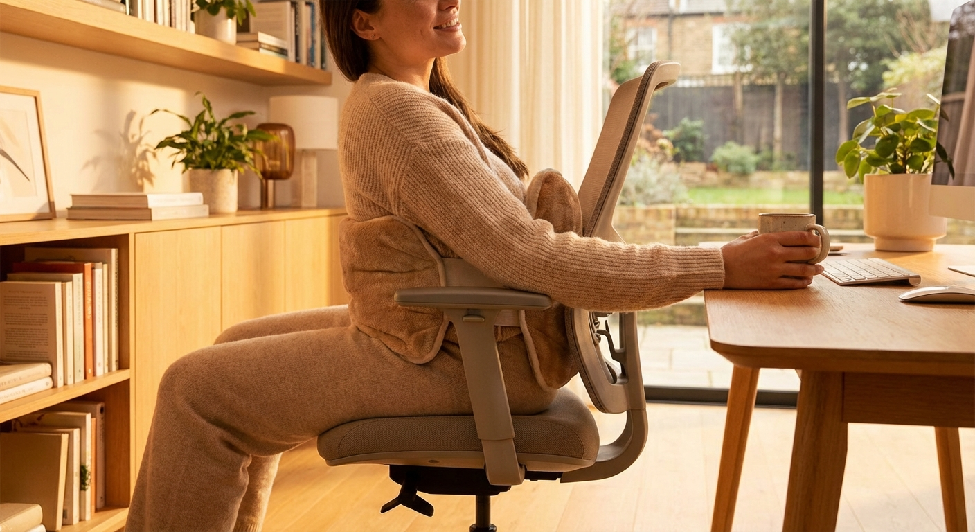 Heat pad applied to tailbone area for coccyx pain relief and muscle relaxation