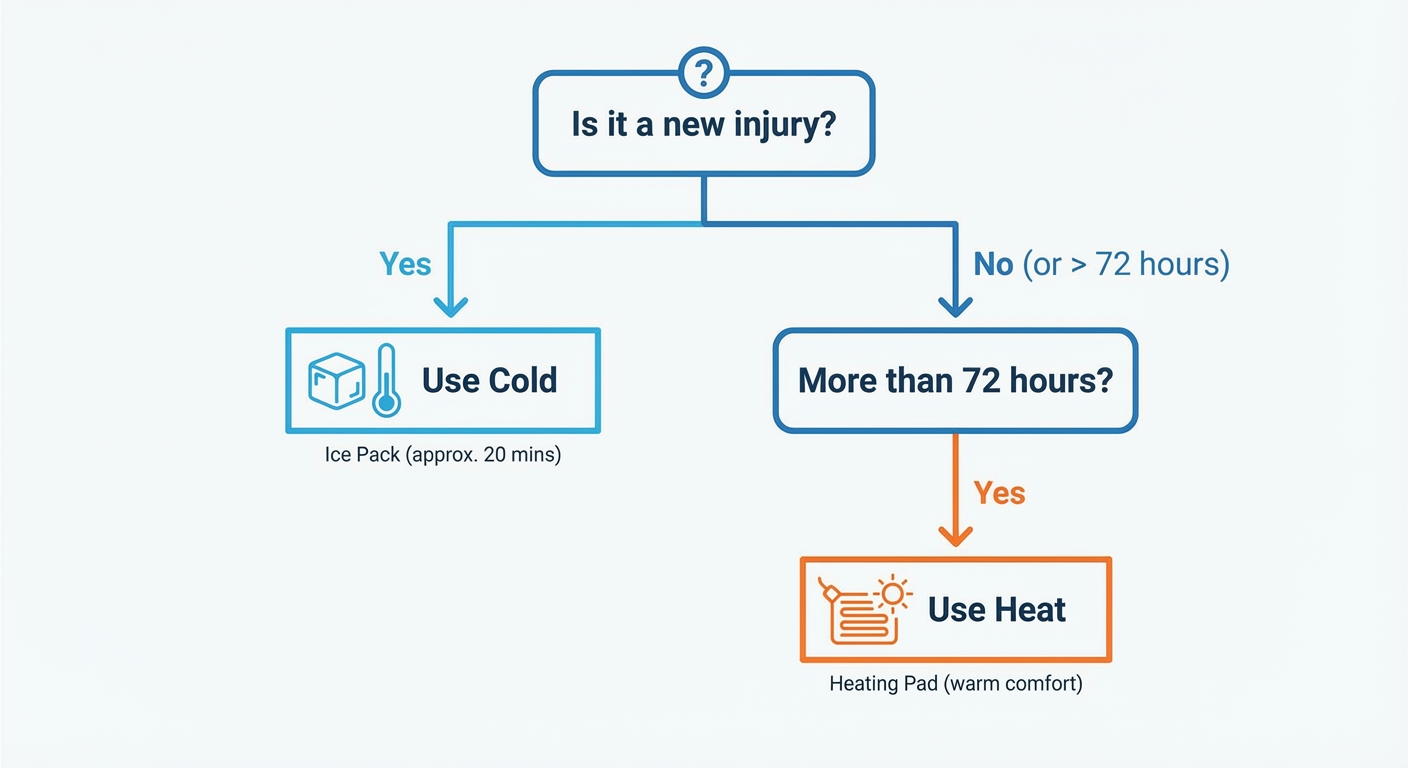 When to use cold vs heat therapy decision guide infographic for coccyx pain