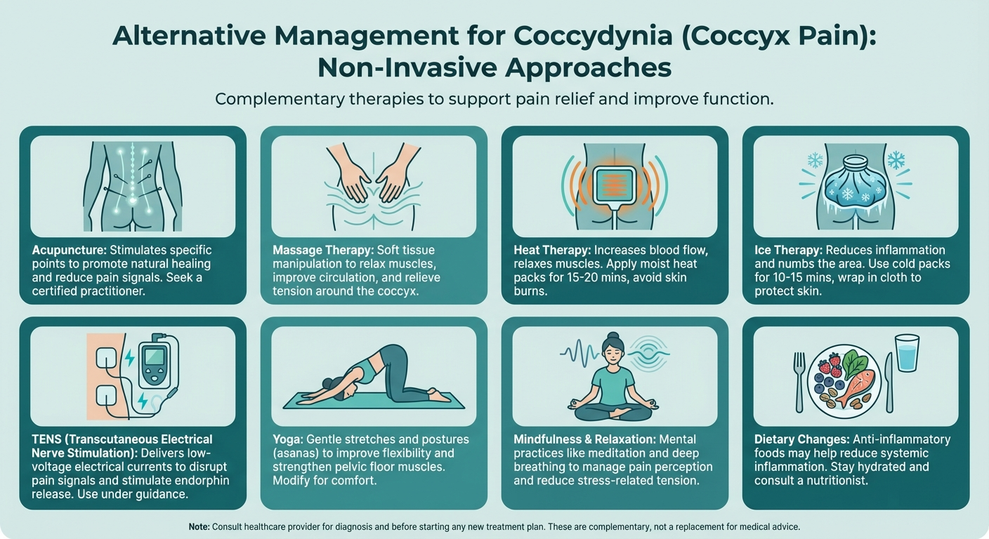 Infographic of 8 alternative treatments for coccyx pain