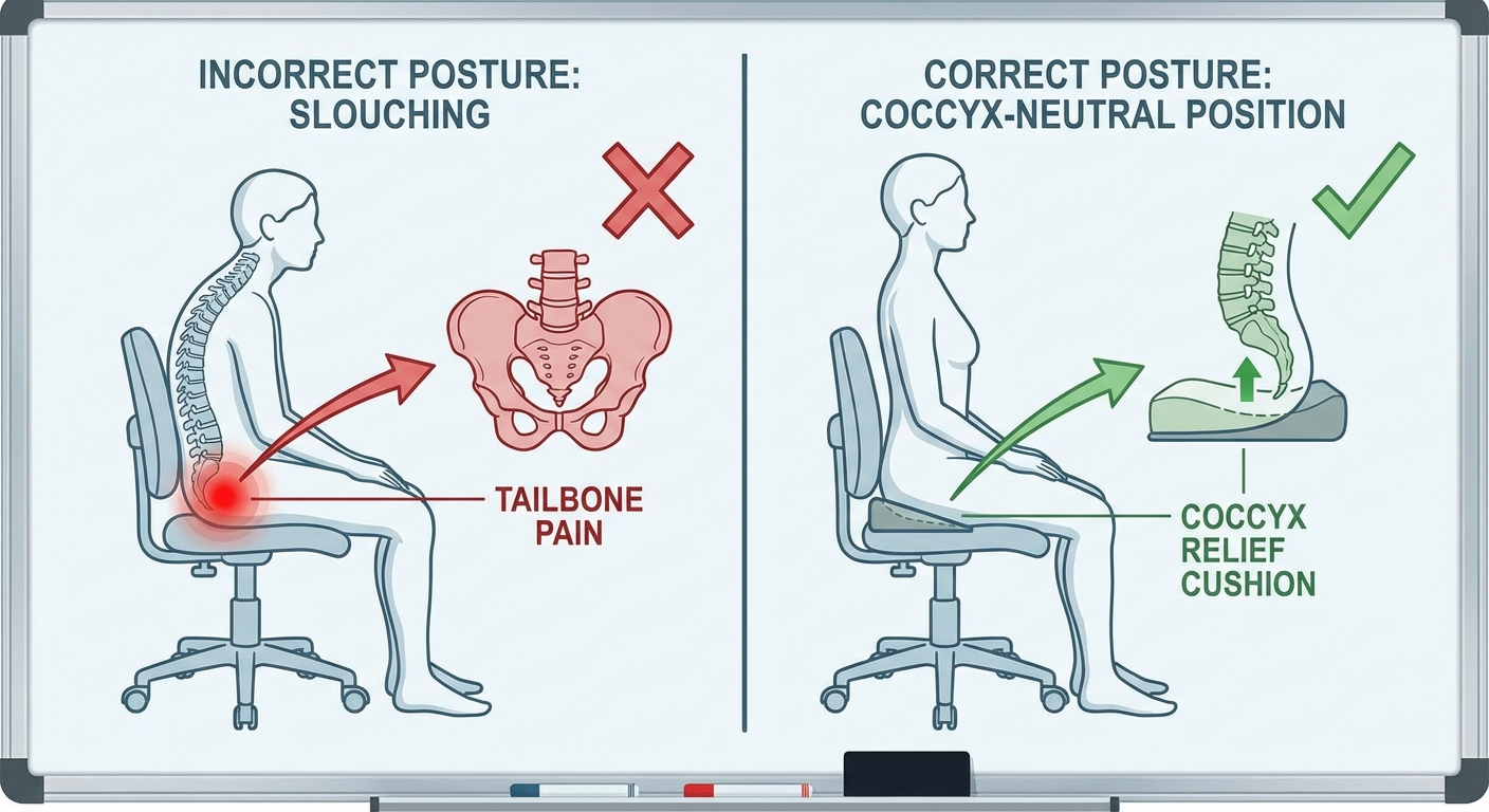 Correct sitting posture to reduce both sciatica and coccyx pain
